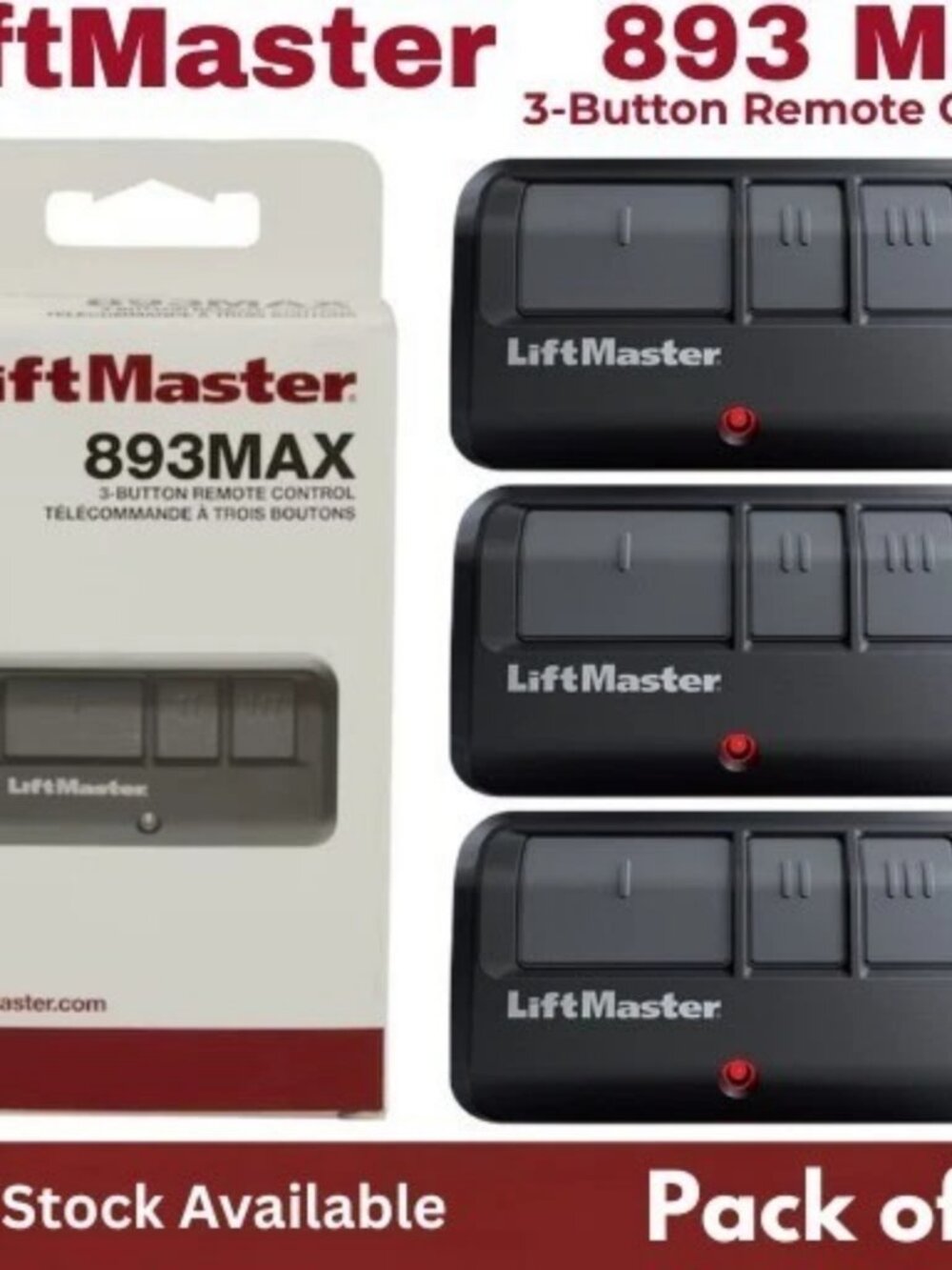 LiftMaster 893Max Remote Control - Black Pack of 3